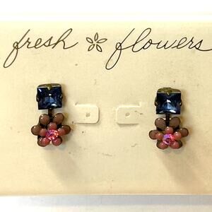 Vintage Fresh Flowers Swarovski Crystal Rhinestone Enamel Earrings Original Card